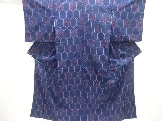 JAPANESE KIMONO / ANTIQUE KIMONO / SILK / TSUMUGI / WOVEN ABSTRACT